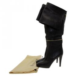 Pre Owned Louis Vuitton Black Leather Zip and Pocket Detail Tall Boots Size 40