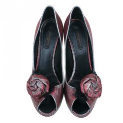 مملوكة مسبقًا Louis Vuitton Pink Satin Moir Galourize Me Peep Toe Pumps Size 37.5