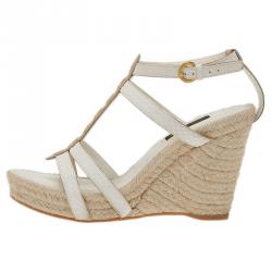 مملوكة مسبقًا صندل لوي فيتون باهاماس جلد أبيض سير حرف T نعل روكي سبادريه مقاس 37