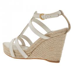 مملوكة مسبقًا صندل لوي فيتون باهاماس جلد أبيض سير حرف T نعل روكي سبادريه مقاس 37