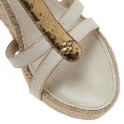 مملوكة مسبقًا صندل لوي فيتون باهاماس جلد أبيض سير حرف T نعل روكي سبادريه مقاس 37