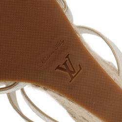 مملوكة مسبقًا صندل لوي فيتون باهاماس جلد أبيض سير حرف T نعل روكي سبادريه مقاس 37