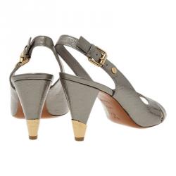 Pre Owned Louis Vuitton Grey Monogram Vernis No Doubt! Slingback Sandals Size 38.5