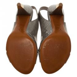 Pre Owned Louis Vuitton Grey Monogram Vernis No Doubt! Slingback Sandals Size 38.5