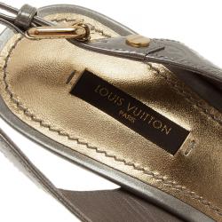Pre Owned Louis Vuitton Grey Monogram Vernis No Doubt! Slingback Sandals Size 38.5