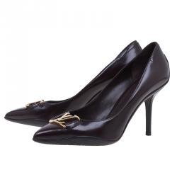 مملوكة مسبقًا حذاء لوي فيتون مقدمة مدببة شعار كعب مرتفع جلد لامع بني مقاس 38