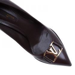 مملوكة مسبقًا حذاء لوي فيتون مقدمة مدببة شعار كعب مرتفع جلد لامع بني مقاس 38