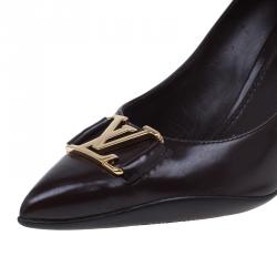 مملوكة مسبقًا حذاء لوي فيتون مقدمة مدببة شعار كعب مرتفع جلد لامع بني مقاس 38