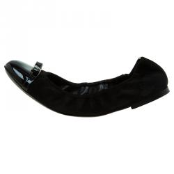 مملوكة مسبقًا Louis Vuitton Black Leather and Suede Elba Cap Toe Ballet Flats Size 38.5