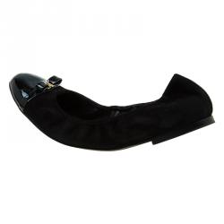 مملوكة مسبقًا Louis Vuitton Black Leather and Suede Elba Cap Toe Ballet Flats Size 38.5
