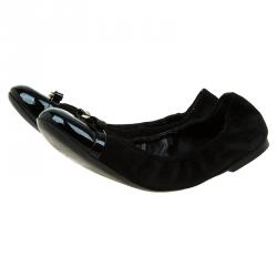 مملوكة مسبقًا Louis Vuitton Black Leather and Suede Elba Cap Toe Ballet Flats Size 38.5