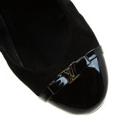 مملوكة مسبقًا Louis Vuitton Black Leather and Suede Elba Cap Toe Ballet Flats Size 38.5