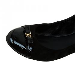 مملوكة مسبقًا Louis Vuitton Black Leather and Suede Elba Cap Toe Ballet Flats Size 38.5