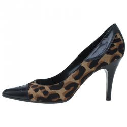 Pre Owned حذاء كعب عالي لوي فيتون شعر حصن نقشة الفهد بمقدمة أسود مقاس 37