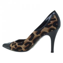 Pre Owned حذاء كعب عالي لوي فيتون شعر حصن نقشة الفهد بمقدمة أسود مقاس 37