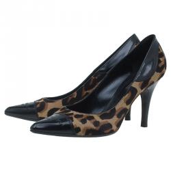 Pre Owned حذاء كعب عالي لوي فيتون شعر حصن نقشة الفهد بمقدمة أسود مقاس 37