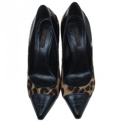 Pre Owned حذاء كعب عالي لوي فيتون شعر حصن نقشة الفهد بمقدمة أسود مقاس 37