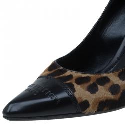 Pre Owned حذاء كعب عالي لوي فيتون شعر حصن نقشة الفهد بمقدمة أسود مقاس 37