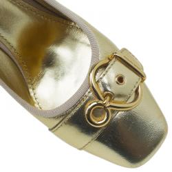 Pre Owned Louis Vuitton Gold Leather Square Toe Buckle Pumps Size 39