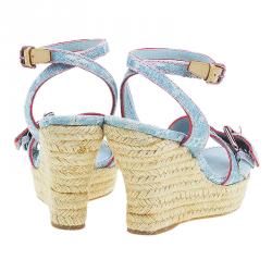 مملوكة مسبقًا Louis Vuitton Blue Monogram Denim Espadrille Wedge Sandals Size 38
