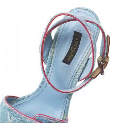 مملوكة مسبقًا Louis Vuitton Blue Monogram Denim Espadrille Wedge Sandals Size 38