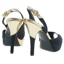 Pre Owned صندل لوي فيتون دورسي جلد ذهبي وأسود مقدمة مفتوحة نعل سميك مقاس 35.5
