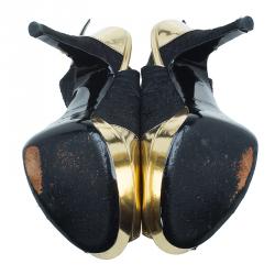 Pre Owned صندل لوي فيتون دورسي جلد ذهبي وأسود مقدمة مفتوحة نعل سميك مقاس 35.5