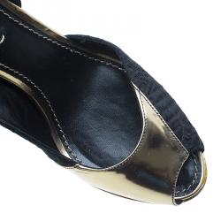 Pre Owned صندل لوي فيتون دورسي جلد ذهبي وأسود مقدمة مفتوحة نعل سميك مقاس 35.5