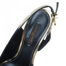 Pre Owned صندل لوي فيتون دورسي جلد ذهبي وأسود مقدمة مفتوحة نعل سميك مقاس 35.5