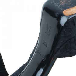 Pre Owned صندل لوي فيتون دورسي جلد ذهبي وأسود مقدمة مفتوحة نعل سميك مقاس 35.5