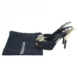 Pre Owned صندل لوي فيتون دورسي جلد ذهبي وأسود مقدمة مفتوحة نعل سميك مقاس 35.5