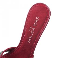 Pre Owned Louis Vuitton Red Monogram Satin Cherry Blossom Mules Size 38