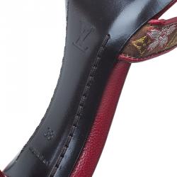 Pre Owned Louis Vuitton Red Monogram Satin Cherry Blossom Mules Size 38