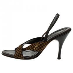 Pre Owned صندل لوي فيتون جلد بني و دامييه تشيك شعر حصان بفتحة كعب مقاس 39