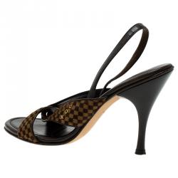 Pre Owned صندل لوي فيتون جلد بني و دامييه تشيك شعر حصان بفتحة كعب مقاس 39