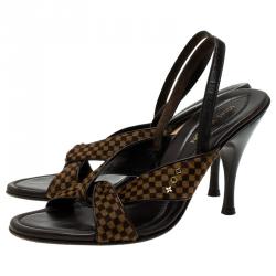 Pre Owned صندل لوي فيتون جلد بني و دامييه تشيك شعر حصان بفتحة كعب مقاس 39