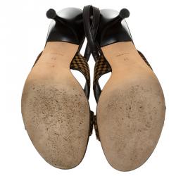 Pre Owned صندل لوي فيتون جلد بني و دامييه تشيك شعر حصان بفتحة كعب مقاس 39