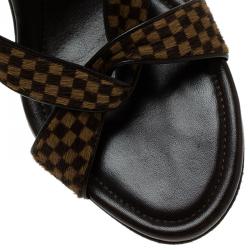 Pre Owned صندل لوي فيتون جلد بني و دامييه تشيك شعر حصان بفتحة كعب مقاس 39