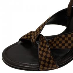 Pre Owned صندل لوي فيتون جلد بني و دامييه تشيك شعر حصان بفتحة كعب مقاس 39