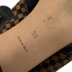 Pre Owned صندل لوي فيتون جلد بني و دامييه تشيك شعر حصان بفتحة كعب مقاس 39