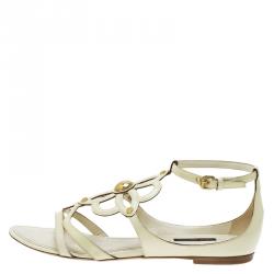 مملوكة مسبقًا صندل فلات لوي فيتون جلد كريمي لامع مقاس 38