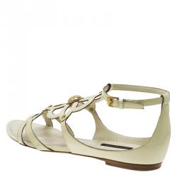 مملوكة مسبقًا صندل فلات لوي فيتون جلد كريمي لامع مقاس 38