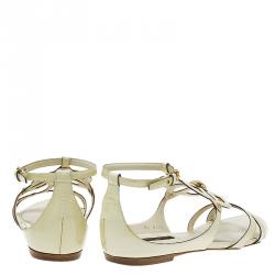 مملوكة مسبقًا صندل فلات لوي فيتون جلد كريمي لامع مقاس 38