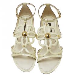 مملوكة مسبقًا صندل فلات لوي فيتون جلد كريمي لامع مقاس 38