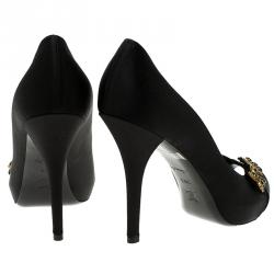 Pre Owned Louis Vuitton Black Satin Athen Open Toe Pumps Size 39.5