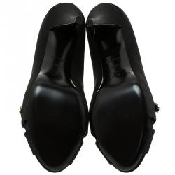 Pre Owned Louis Vuitton Black Satin Athen Open Toe Pumps Size 39.5