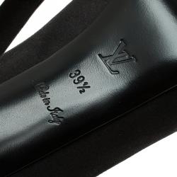 Pre Owned Louis Vuitton Black Satin Athen Open Toe Pumps Size 39.5