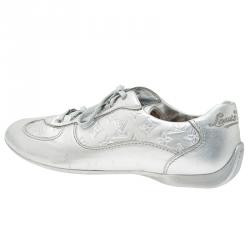 Louis Vuitton Metallic Silver Monogram Leather Lace Up Sneakers Size 39.5