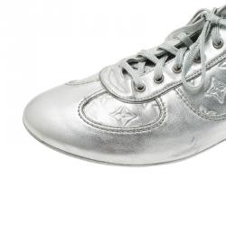 Louis Vuitton Metallic Silver Monogram Leather Lace Up Sneakers Size 39.5