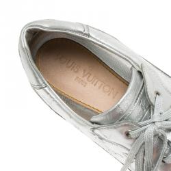 Louis Vuitton Metallic Silver Monogram Leather Lace Up Sneakers Size 39.5